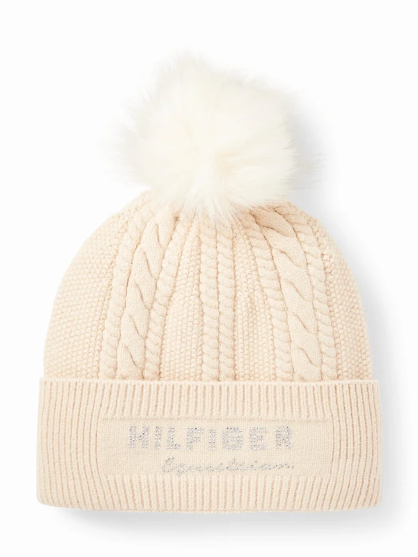 Tommy Hilfiger czapka Perry Pompom Beanie - Taupe