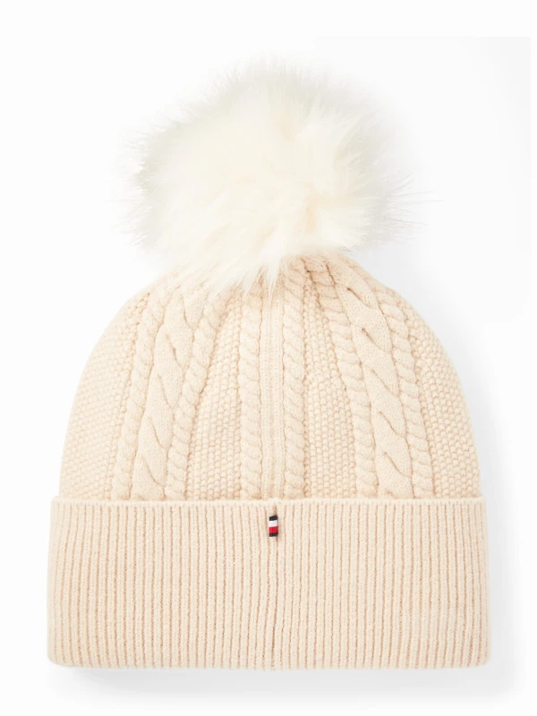 Tommy Hilfiger czapka Perry Pompom Beanie - Taupe