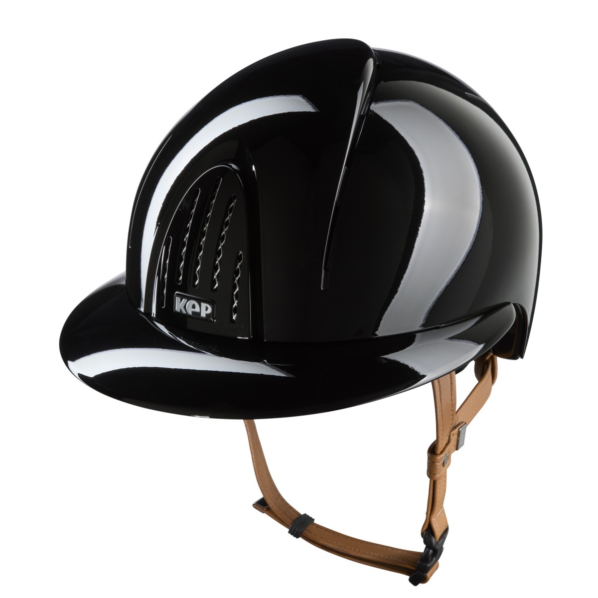 KEP kask jeździecki Smart Nova Metal Polish Black Daszek Polo Beżowy Pasek - Czarny Połysk