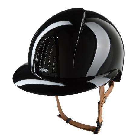 KEP kask jeździecki Smart Nova Metal Polish Black Daszek Polo Beżowy Pasek - Czarny Połysk 