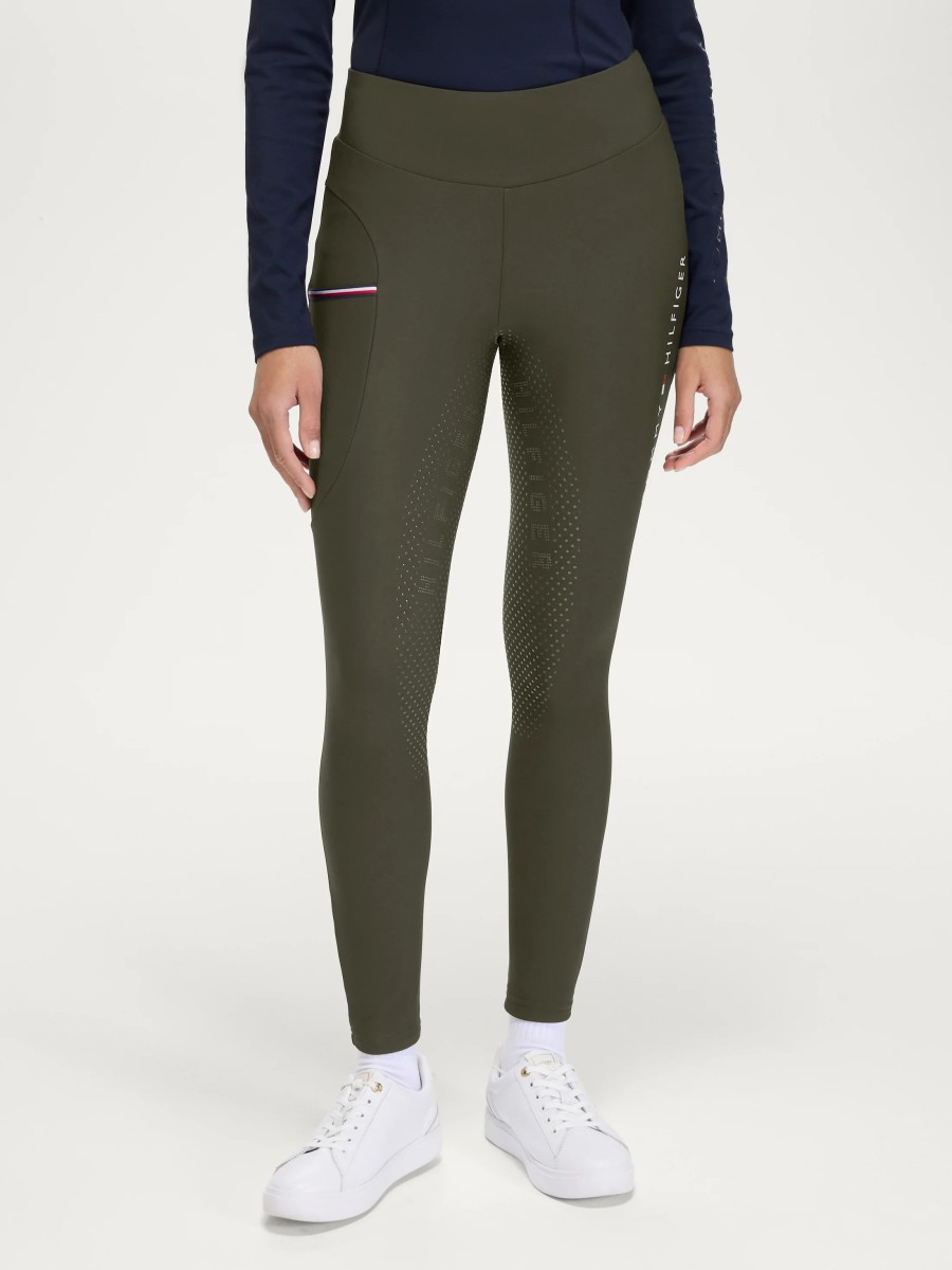 Tommy Hilfiger Equestrian zimowe legginsy z pełnym lejem Elmira Winter - Camo Green
