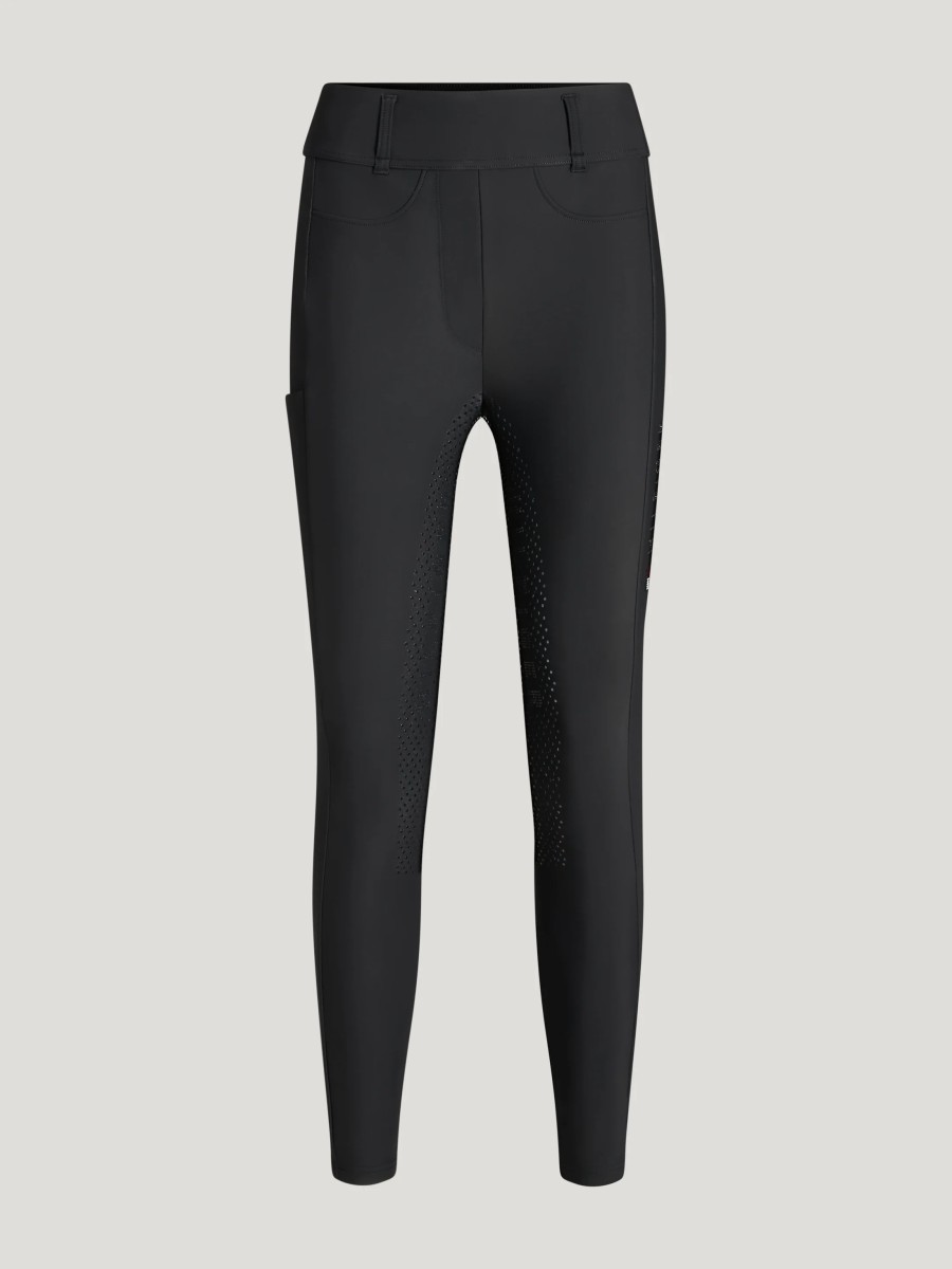 Tommy Hilfiger Equestrian ocieplane bryczesy hybrydowe z pełnym lejem Highland Winter Strass - Czarne
